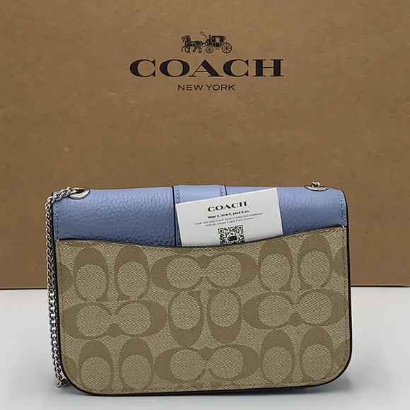 COACH Georgie Crossbody In Signature Canvas LIGHT KHAKI/MARBLE BLUE - Picture 6 of 14